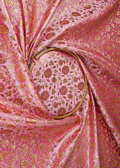 Light Pink Banarasi Brocade Fabric With All Over Golden Zari Handloom 23302