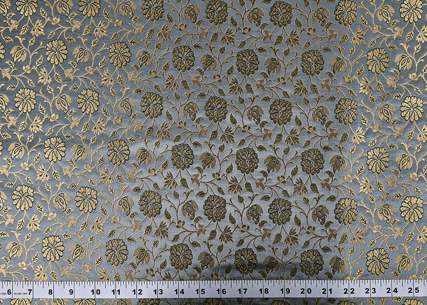 Mint Green Banarasi Brocade Fabric With All Over Golden Zari Handloom 23303
