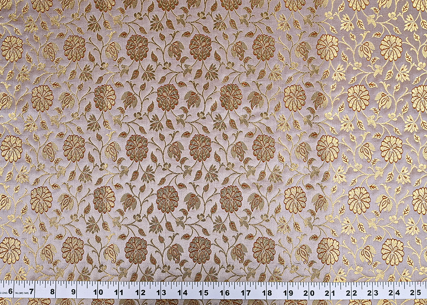 Beige Banarasi Brocade Fabric With All Over Golden Zari Handloom 23306