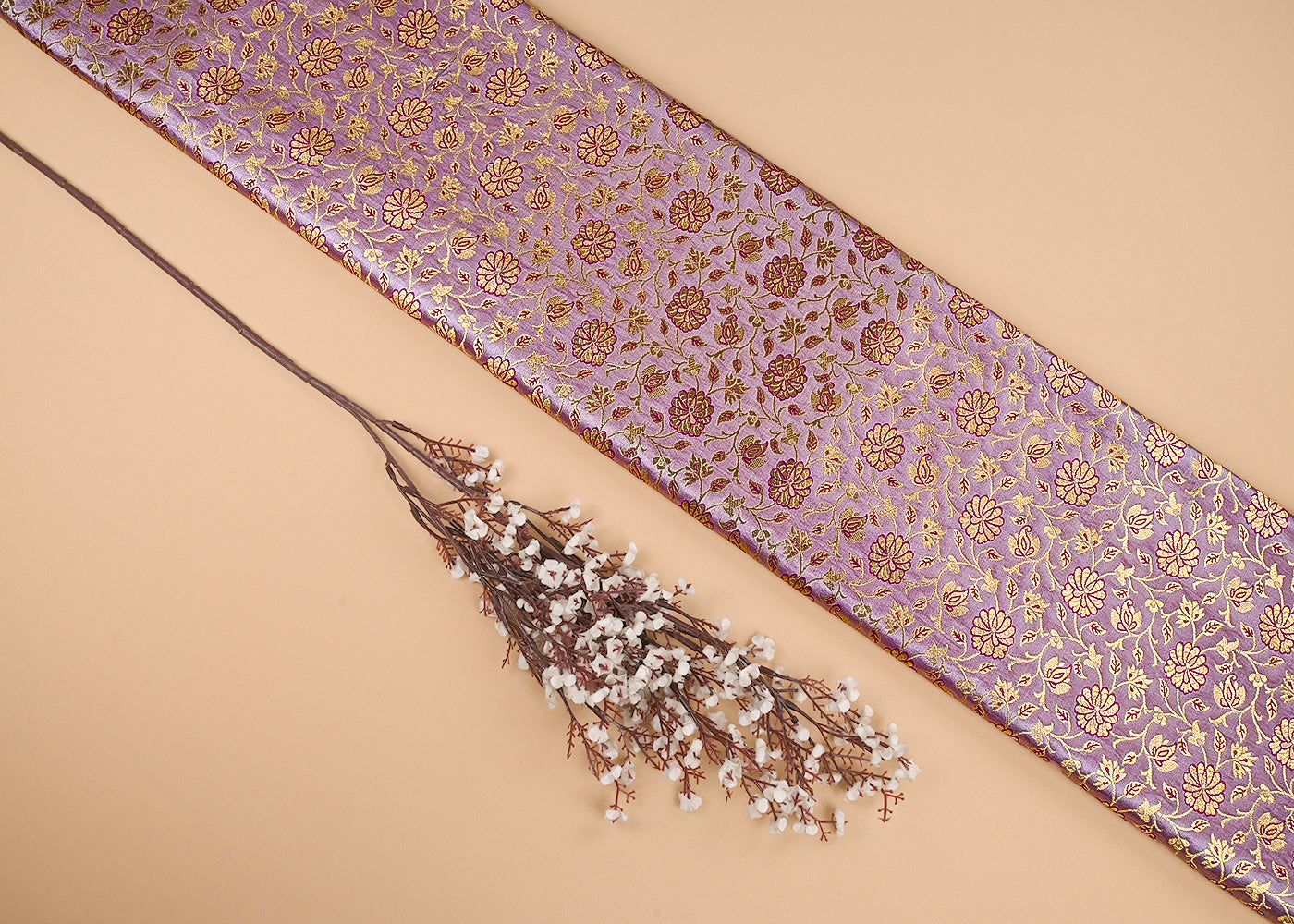 Blush Pink Banarasi Brocade Fabric With All Over Golden Zari Handloom 23307