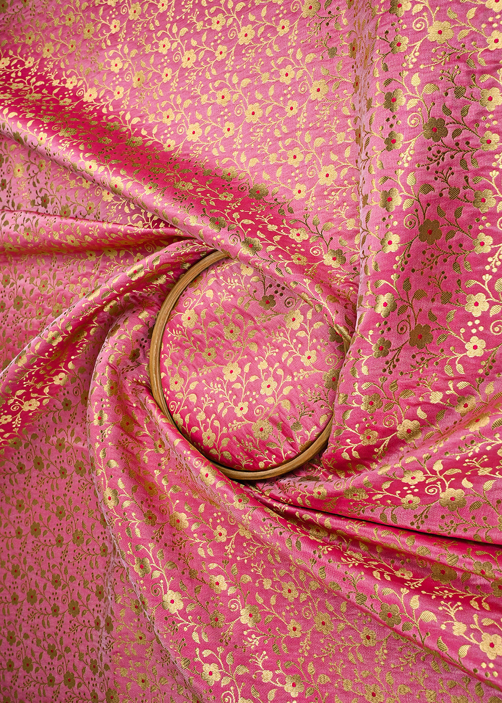 Gajri Pink Banarasi Brocade Fabric With All Over Golden Zari Handloom 23311