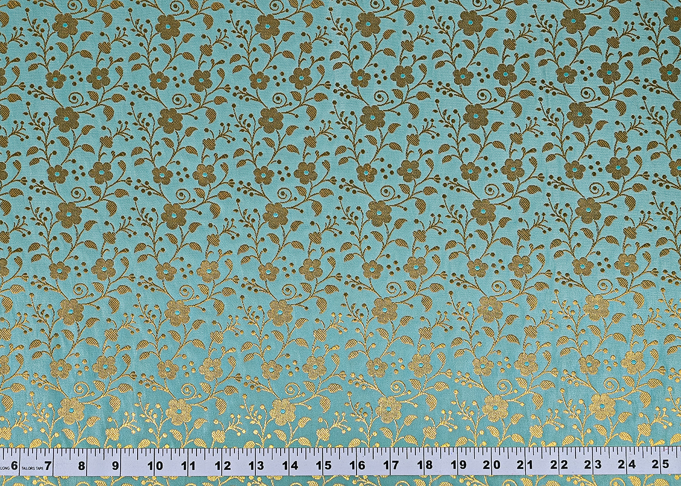Mint Green Banarasi Brocade Fabric With All Over Golden Zari Handloom 23312