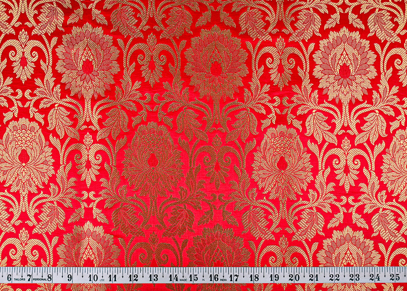 Red Banarasi Brocade Fabric With All Over Golden Zari Handloom 23315