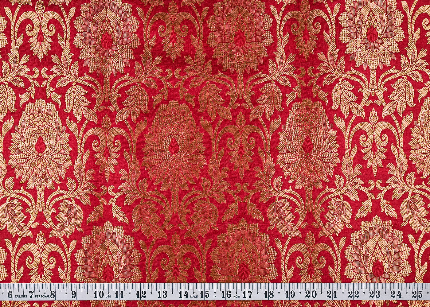 Maroon Banarasi Brocade Fabric With All Over Golden Zari Handloom 23318