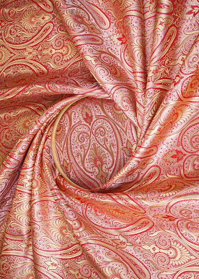 Gajri Pink Banarasi Brocade Fabric With All Over Golden Zari Handloom 23324