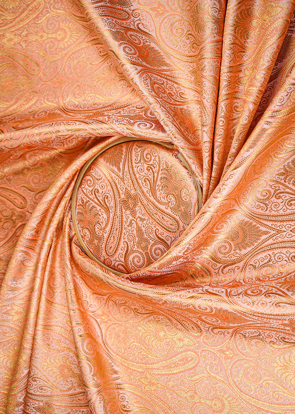 Peach Banarasi Brocade Fabric With All Over Golden Zari Handloom 23325