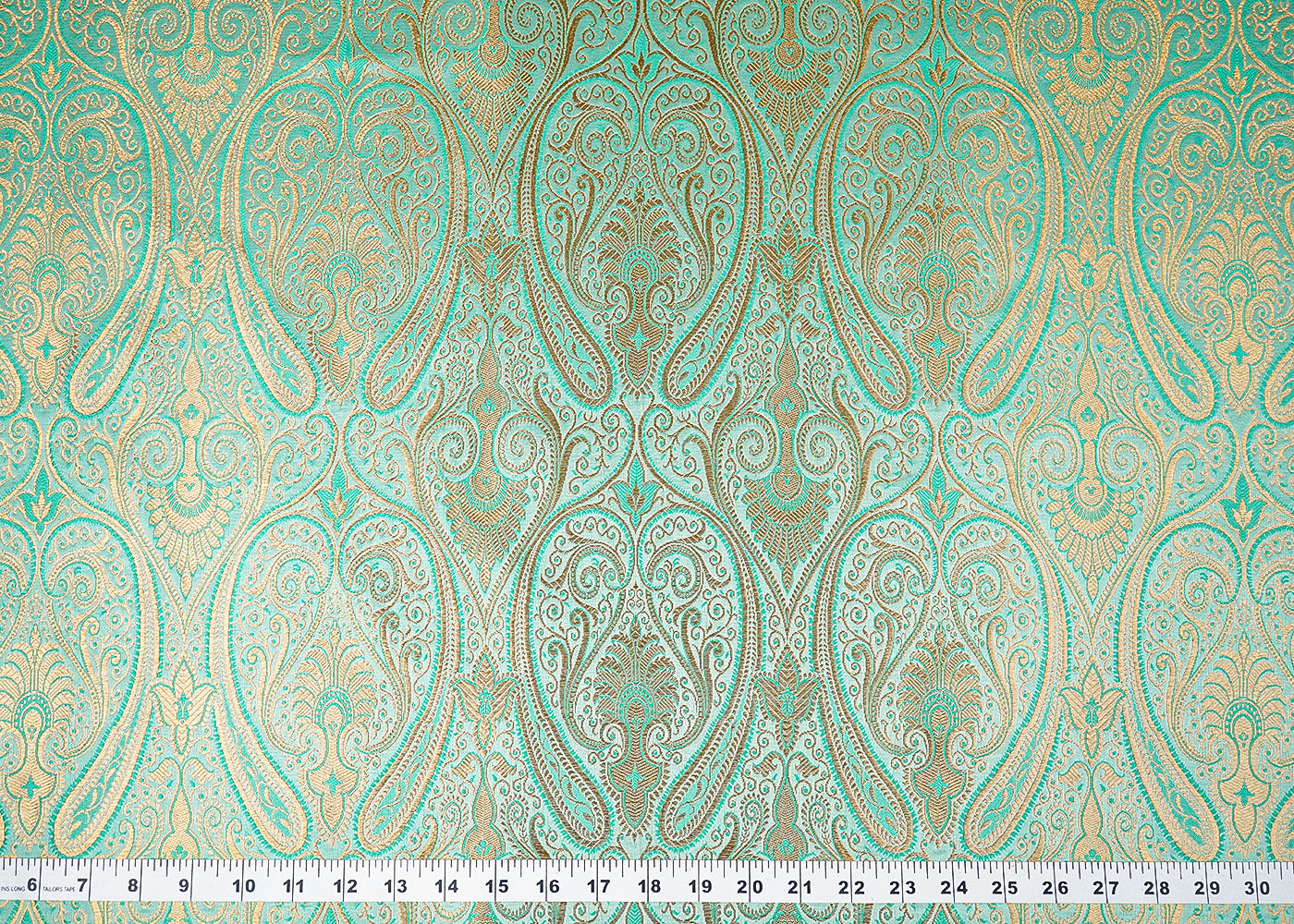 Mint Green Banarasi Brocade Fabric With All Over Golden Zari Handloom 23326