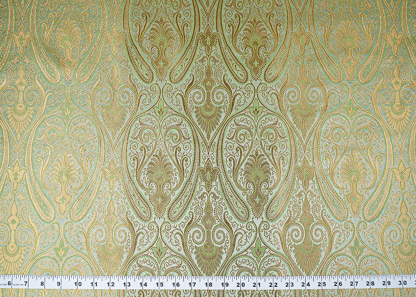 Pista Green Banarasi Brocade Fabric With All Over Golden Zari Handloom 23327