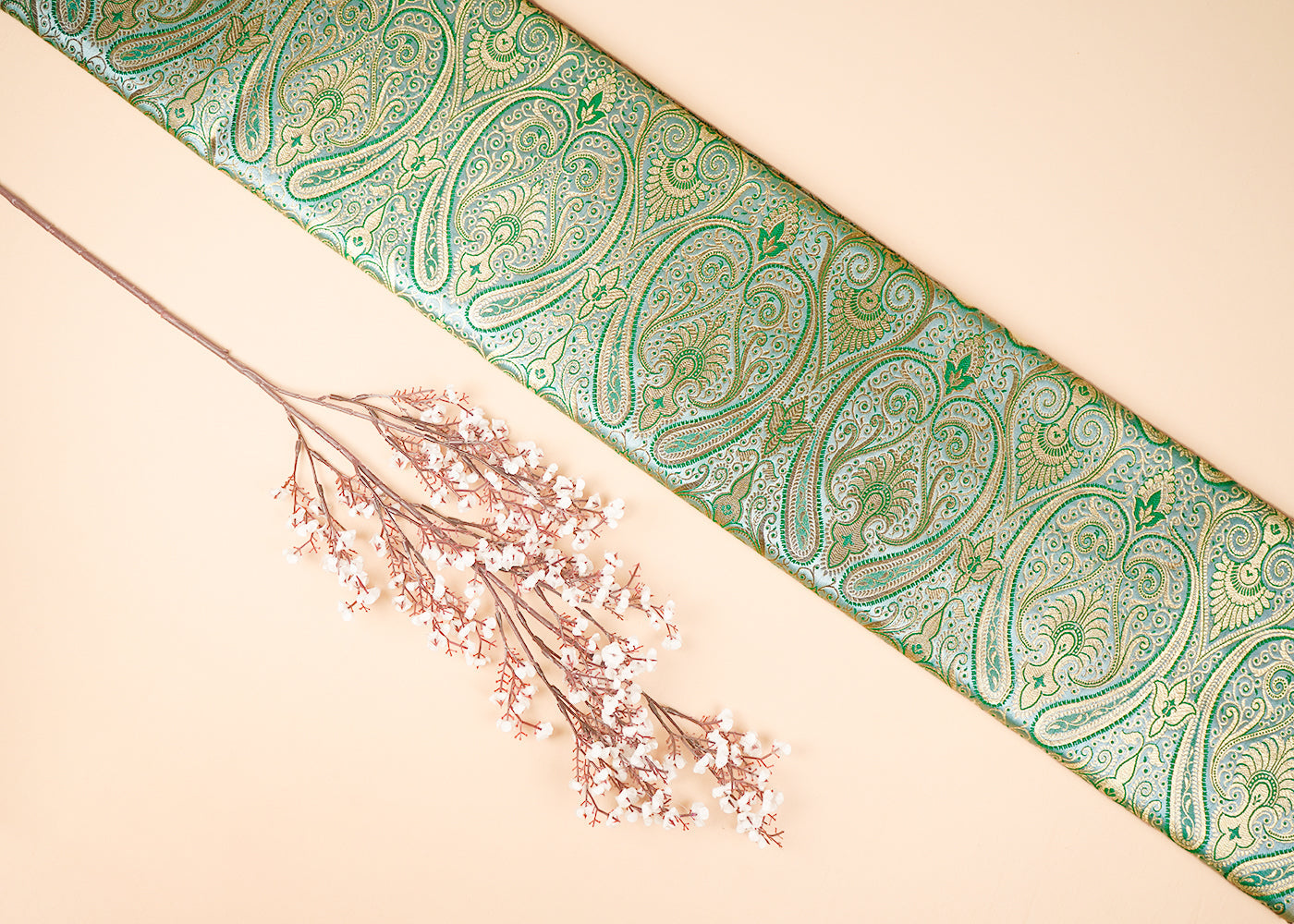 Light Pista Green Banarasi Brocade Fabric With All Over Golden Zari Handloom 23329