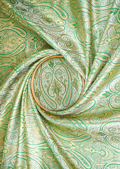Light Pista Green Banarasi Brocade Fabric With All Over Golden Zari Handloom 23329