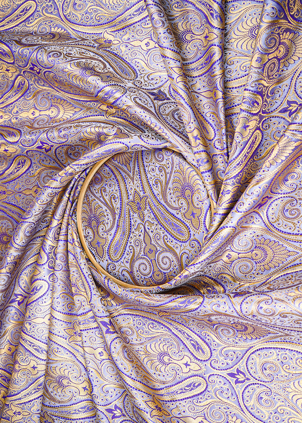 Lavender Banarasi Brocade Fabric With All Over Golden Zari Handloom 23330