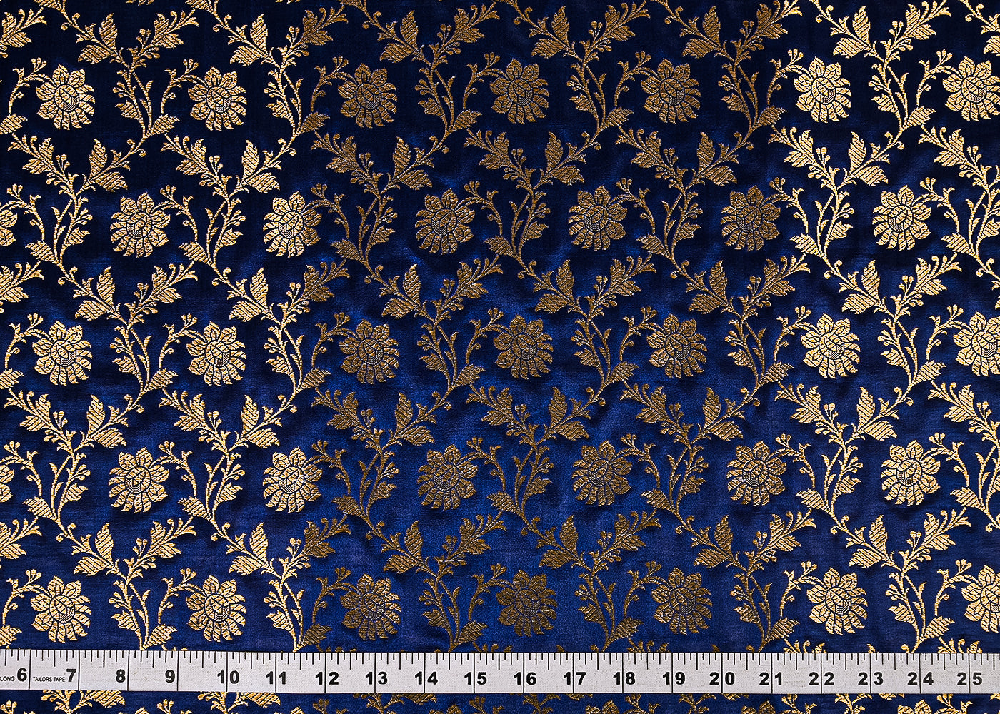 Navy Blue Banarasi Brocade Fabric With All Over Golden Zari Handloom 23331