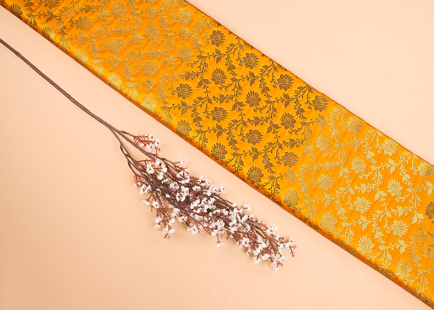 Mustard Banarasi Brocade Fabric With All Over Golden Zari Handloom 23335