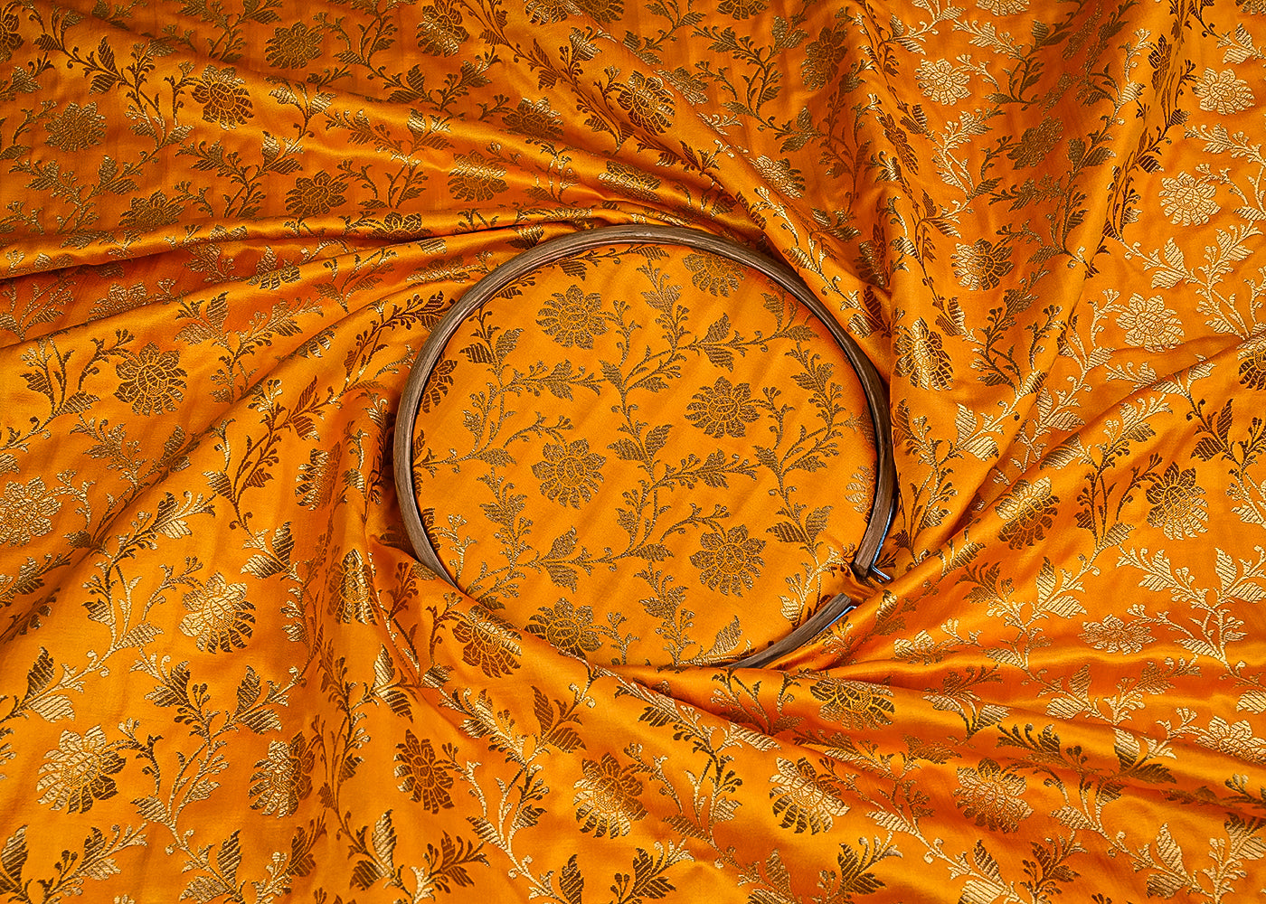 Mustard Banarasi Brocade Fabric With All Over Golden Zari Handloom 23335