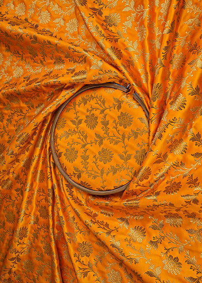 Mustard Banarasi Brocade Fabric With All Over Golden Zari Handloom 23335