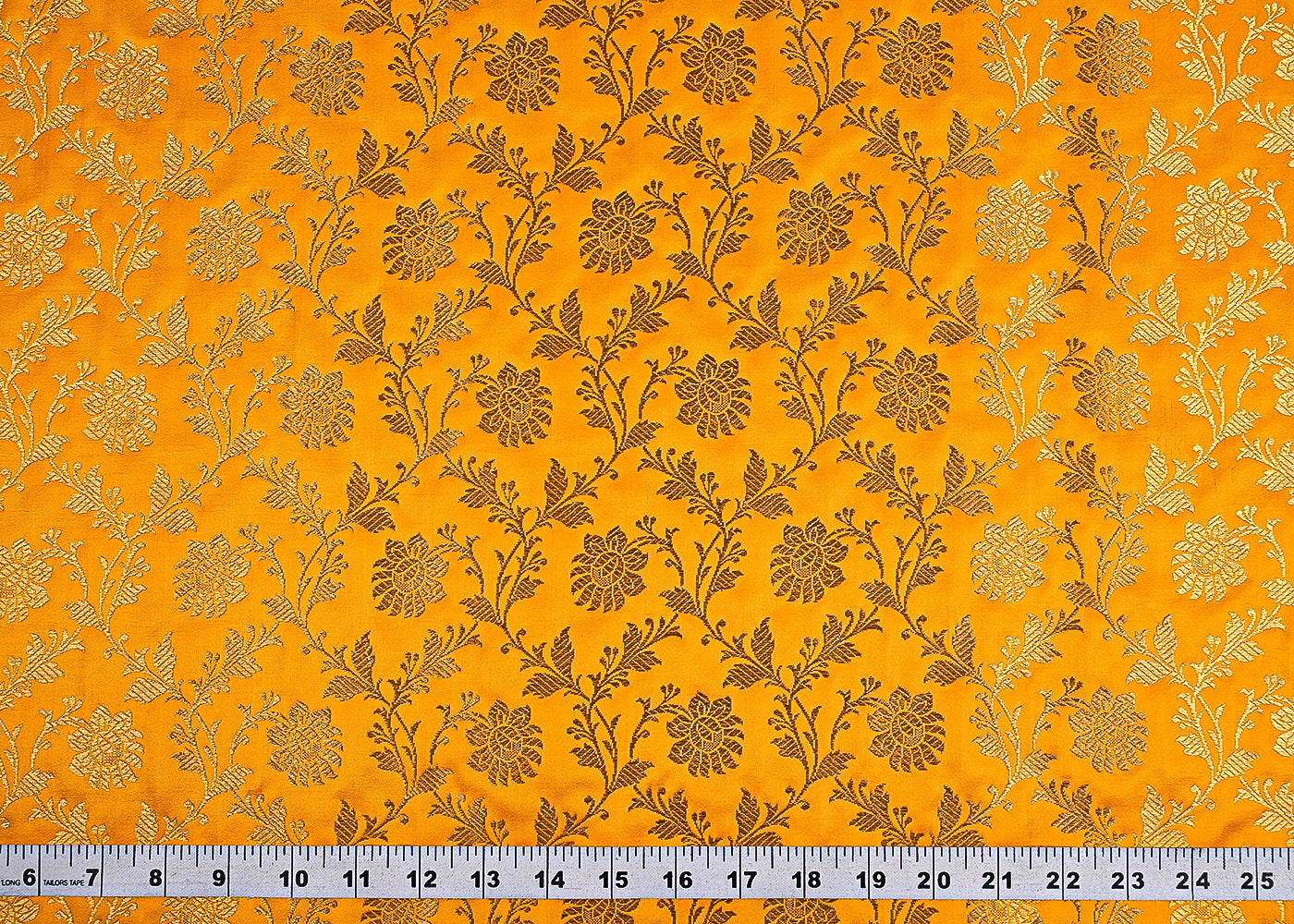 Mustard Banarasi Brocade Fabric With All Over Golden Zari Handloom 23335