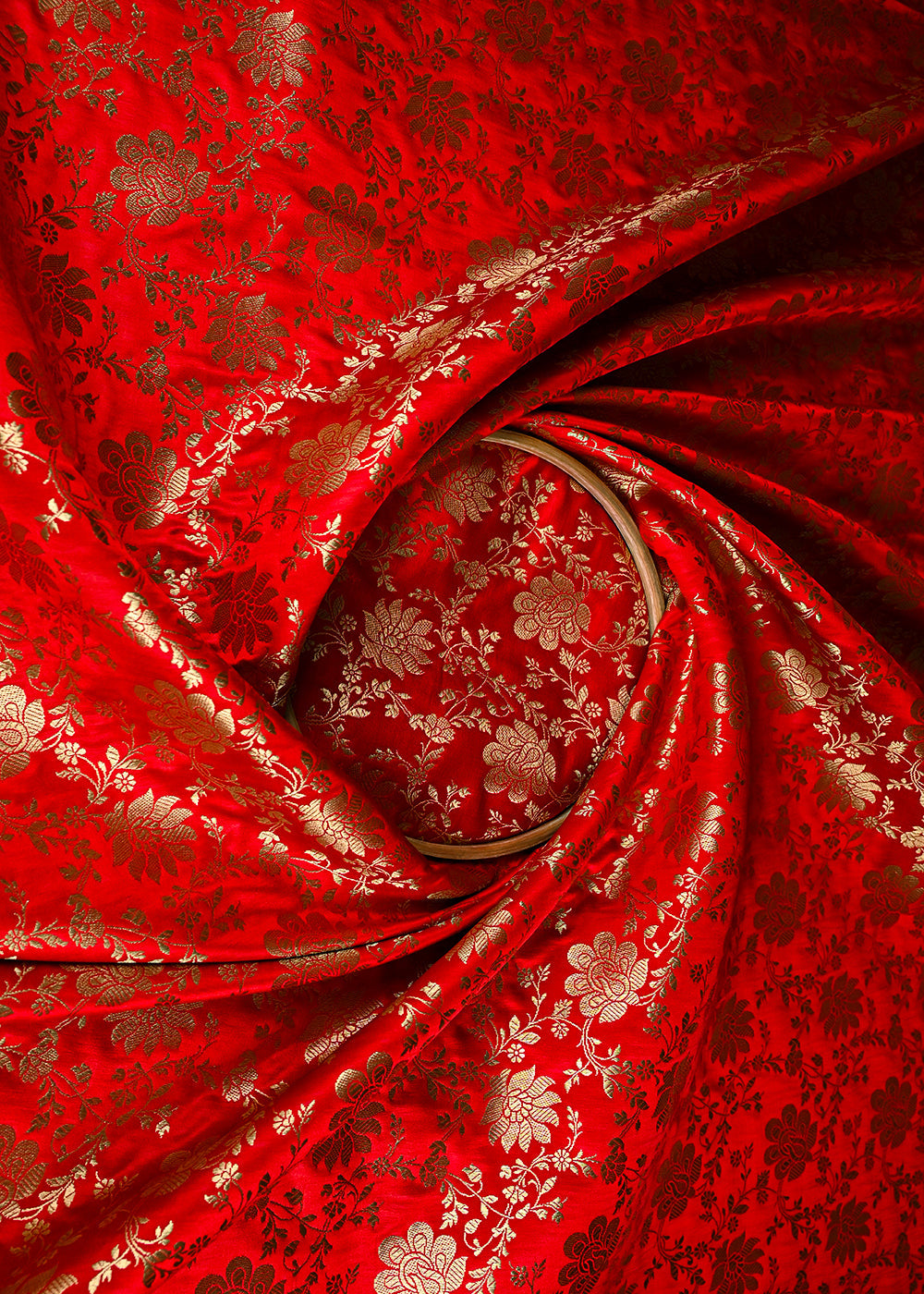 Red Jacquard Fabric With All Over Zari Handloom 23337