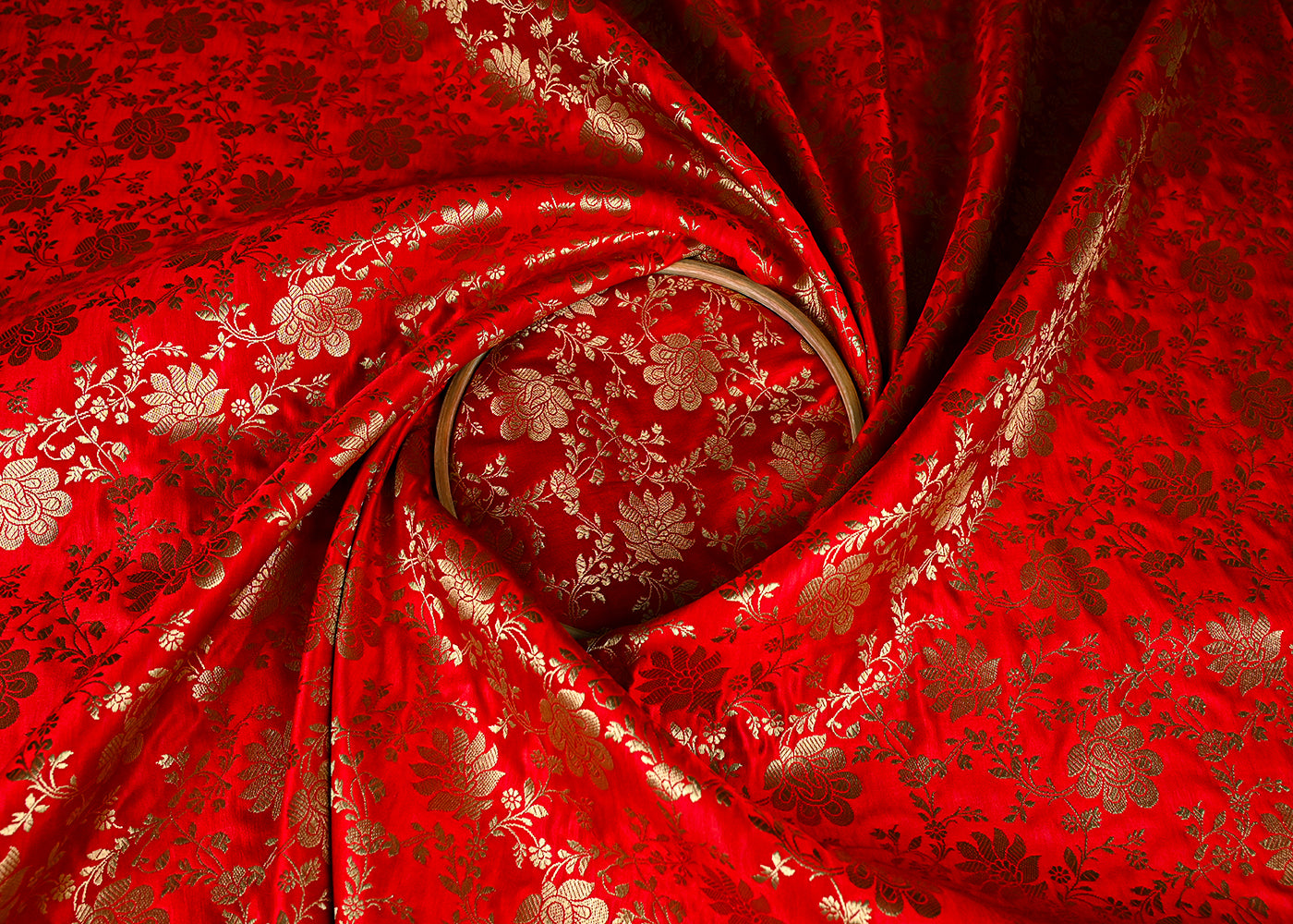 Red Jacquard Fabric With All Over Zari Handloom 23337