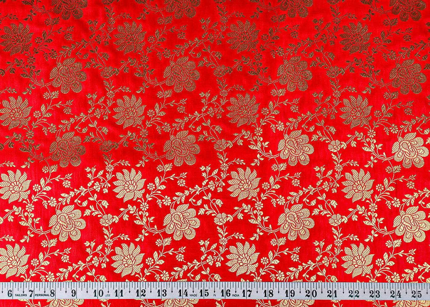 Red Jacquard Fabric With All Over Zari Handloom 23337