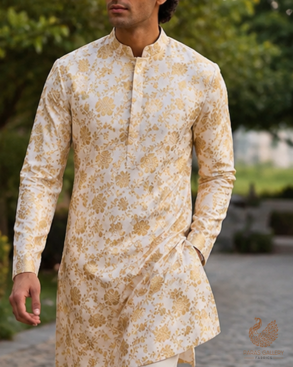 Off White Jacquard Fabric With All Over Zari Handloom 23338