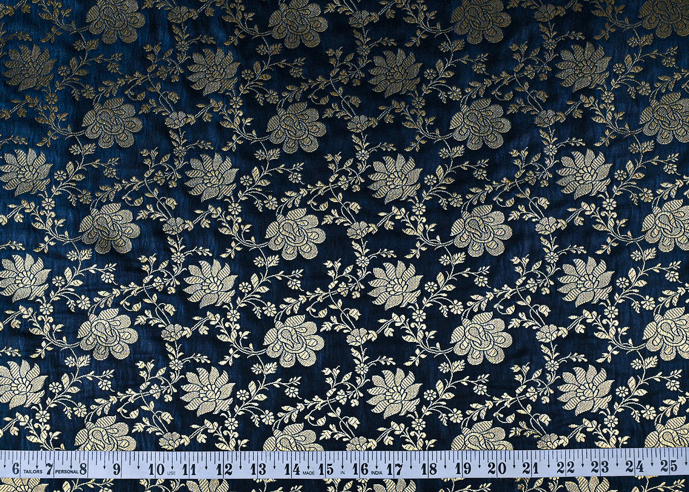 Navy Blue Banarasi Brocade Fabric With All Over Golden Zari Handloom 23343