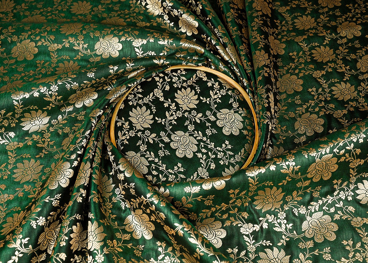 Bottle Green Jacquard Fabric With All Over Zari Handloom 23345