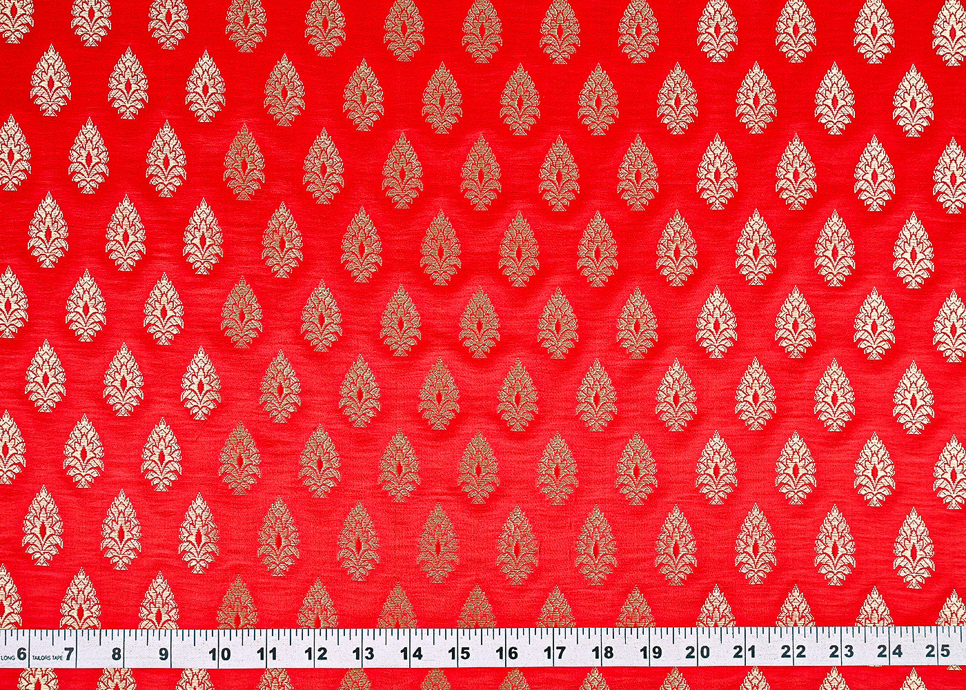 Red Banarasi Brocade Fabric With All Over Golden Zari Handloom 23346