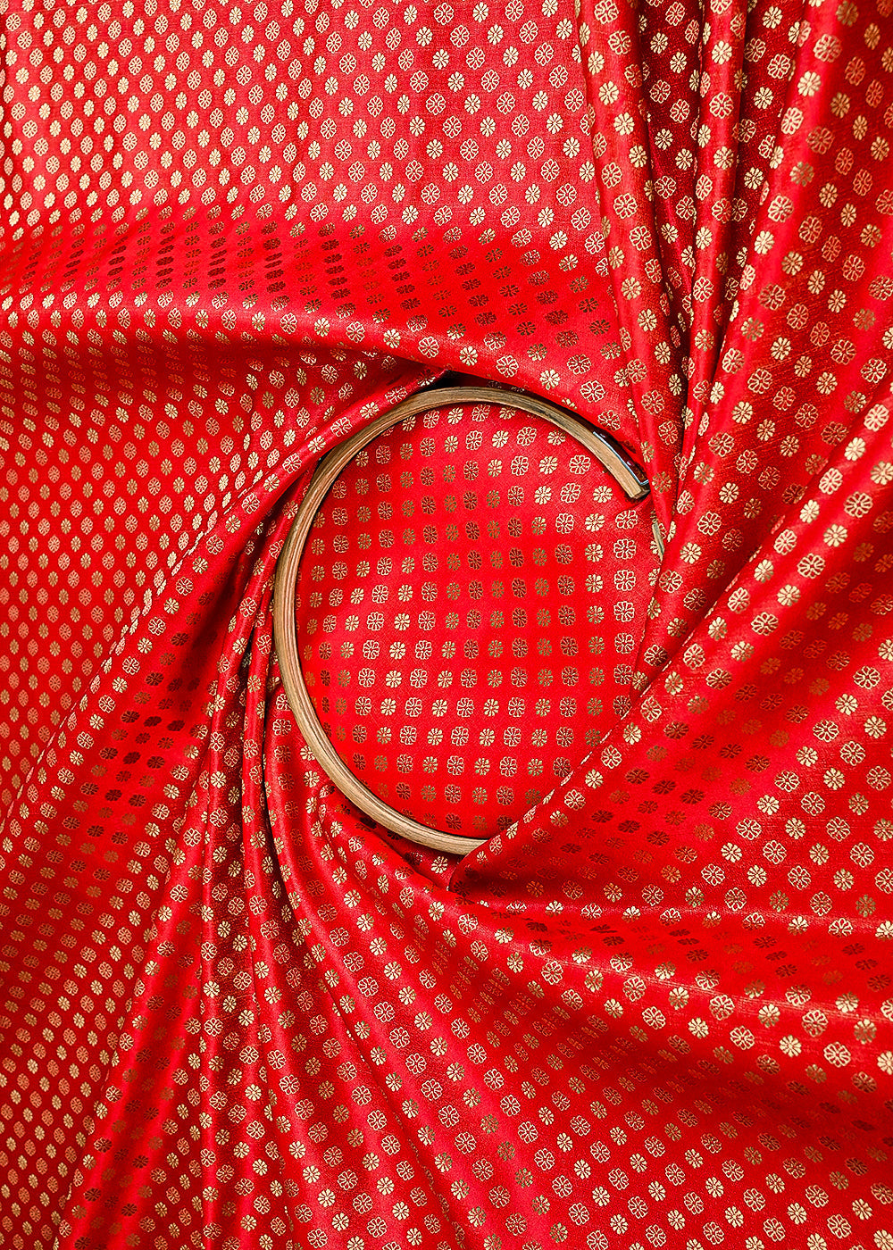 Red Banarasi Brocade Fabric With All Over Golden Zari Handloom 23348