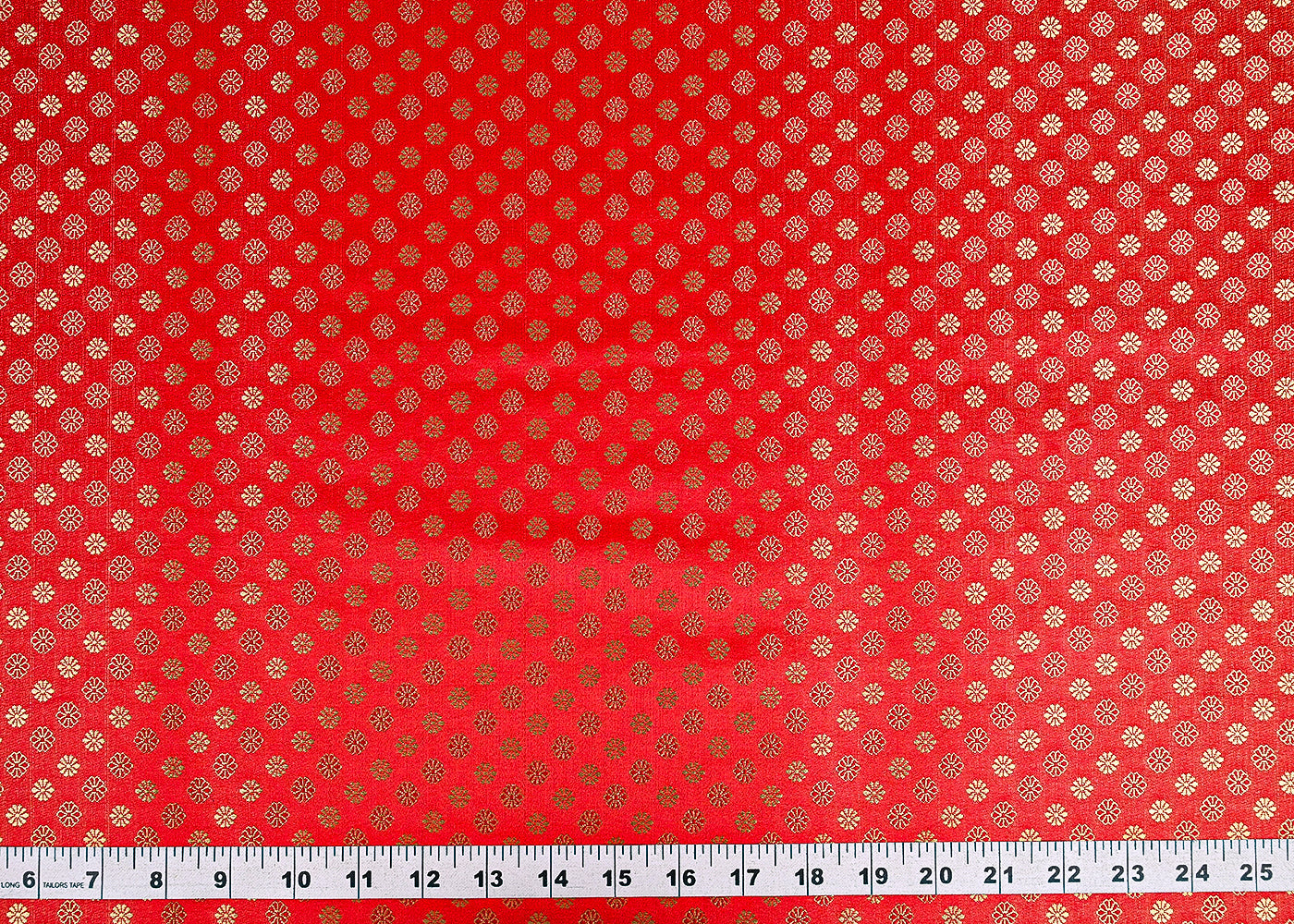 Red Banarasi Brocade Fabric With All Over Golden Zari Handloom 23348