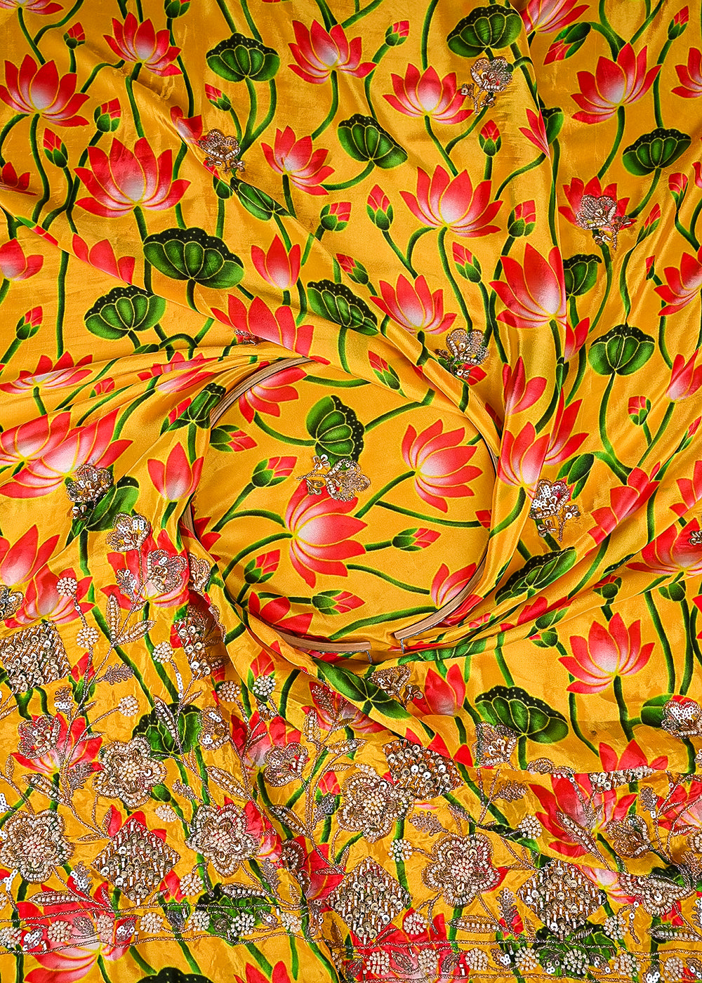 Yellow Crepe Fabric With All Over Zari, Sequins, Katdana And Heavy Border 23354