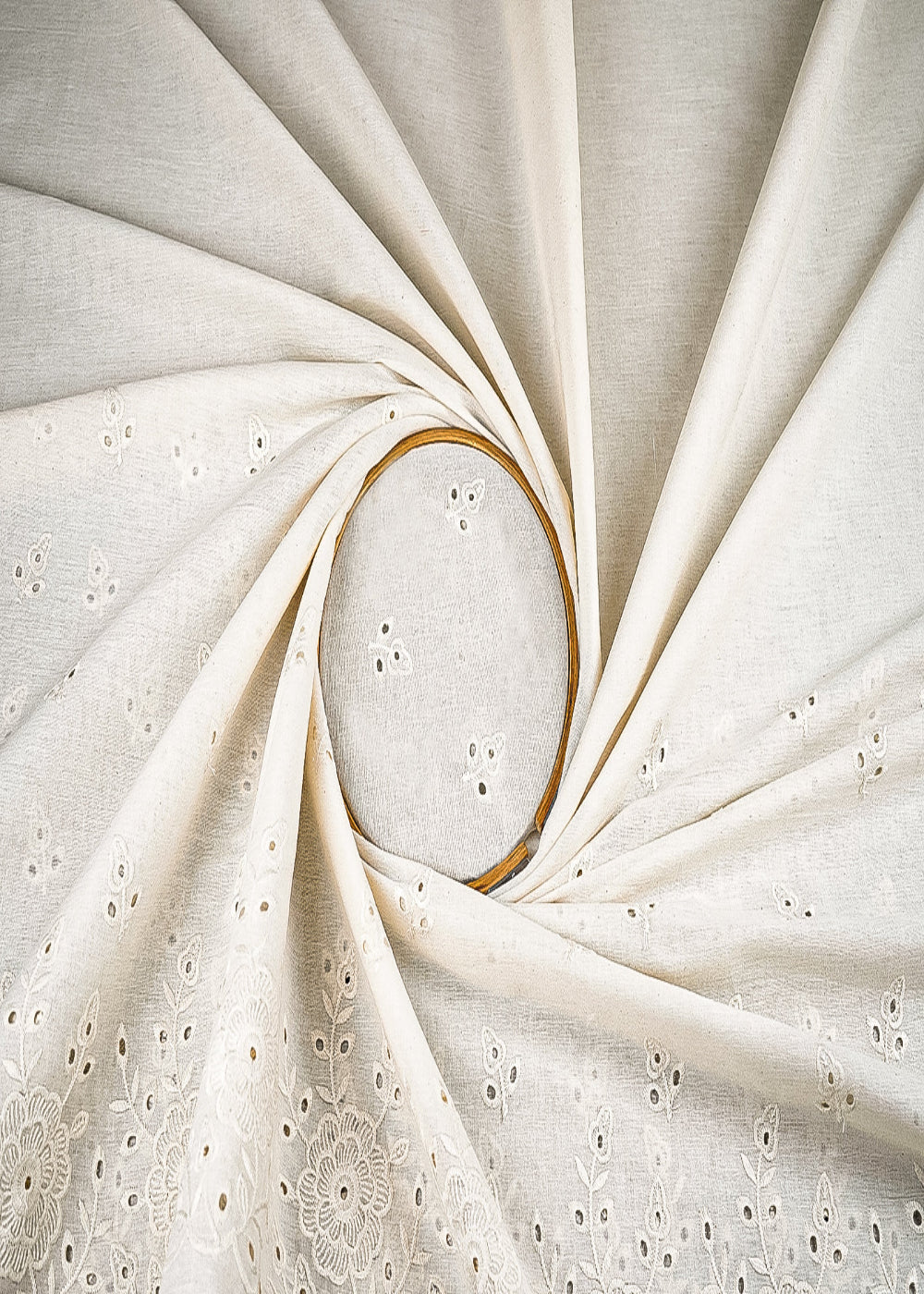 White Kora Cotton Fabric With All Over Thread And Cutwork With Border 23357