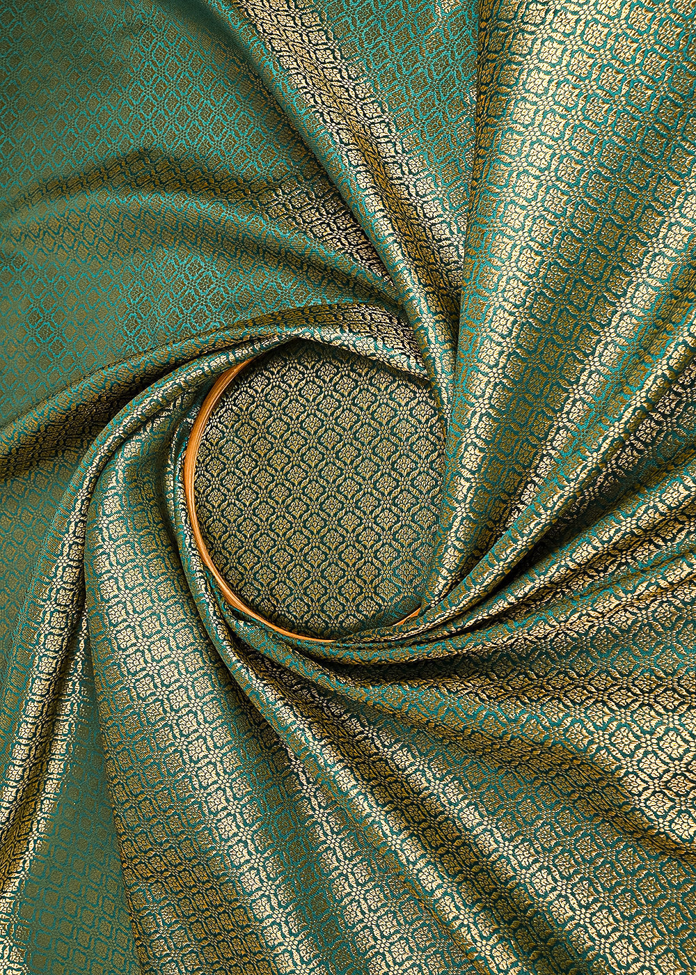 Rama Green Banarasi Brocade Fabric With All Over Golden Zari Handloom 23370