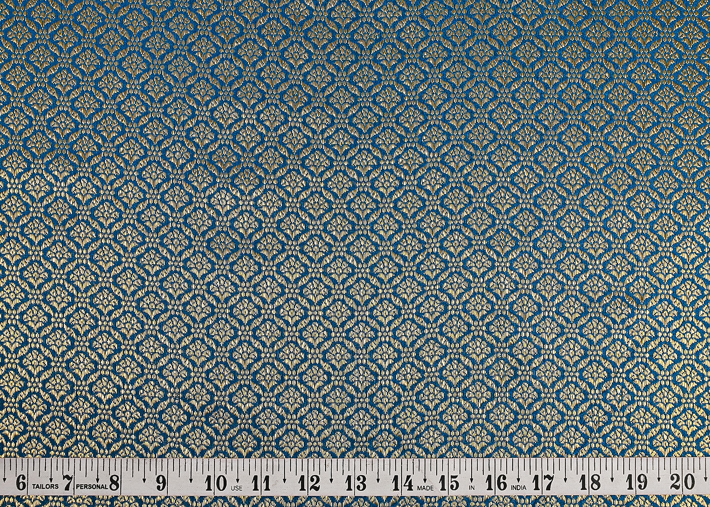Teal Blue Banarasi Brocade Fabric With All Over Golden Zari Handloom 23371