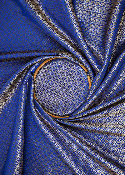 Royal Blue Banarasi Brocade Fabric With All Over Golden Zari Handloom 23373