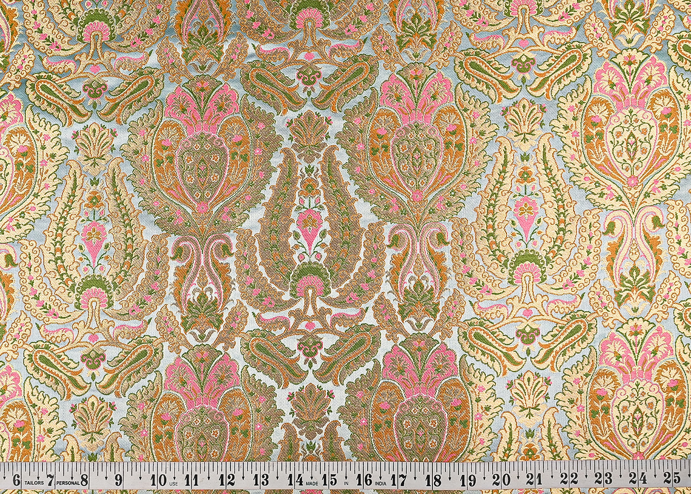 Ice Blue Banarasi Brocade Fabric With All Over Golden Zari Handloom 23378