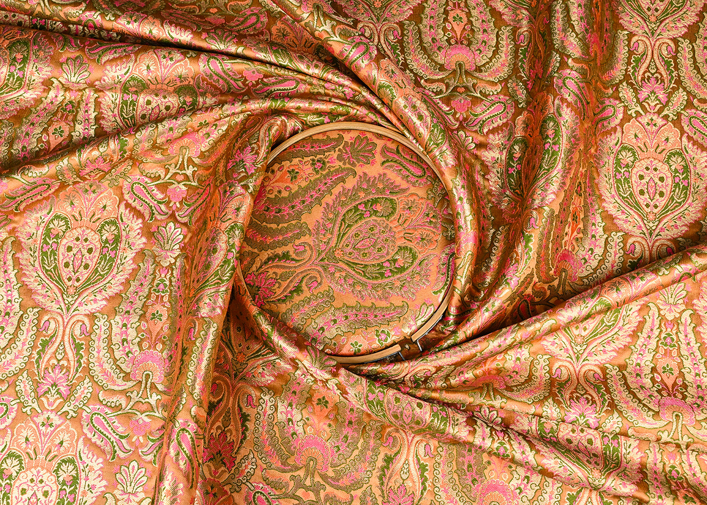 Dark Beige Banarasi Brocade Fabric With All Over Golden Zari Handloom 23380