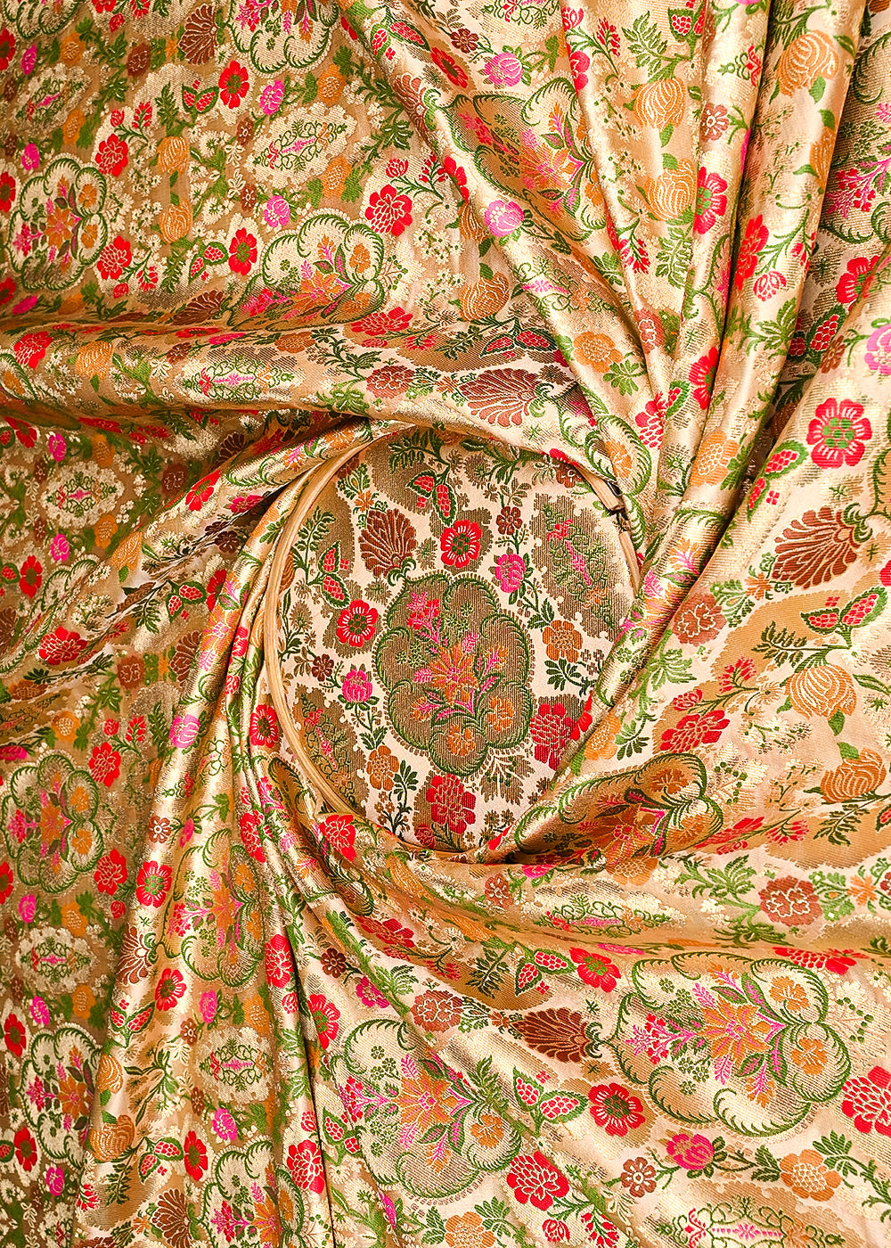 Gold Banarasi Brocade Fabric With All Over Golden Zari Handloom 23383