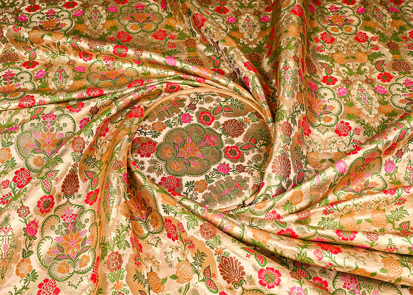 Gold Banarasi Brocade Fabric With All Over Golden Zari Handloom 23383