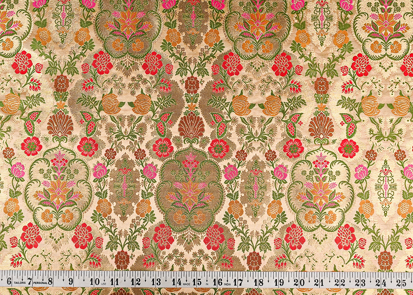Gold Banarasi Brocade Fabric With All Over Golden Zari Handloom 23383