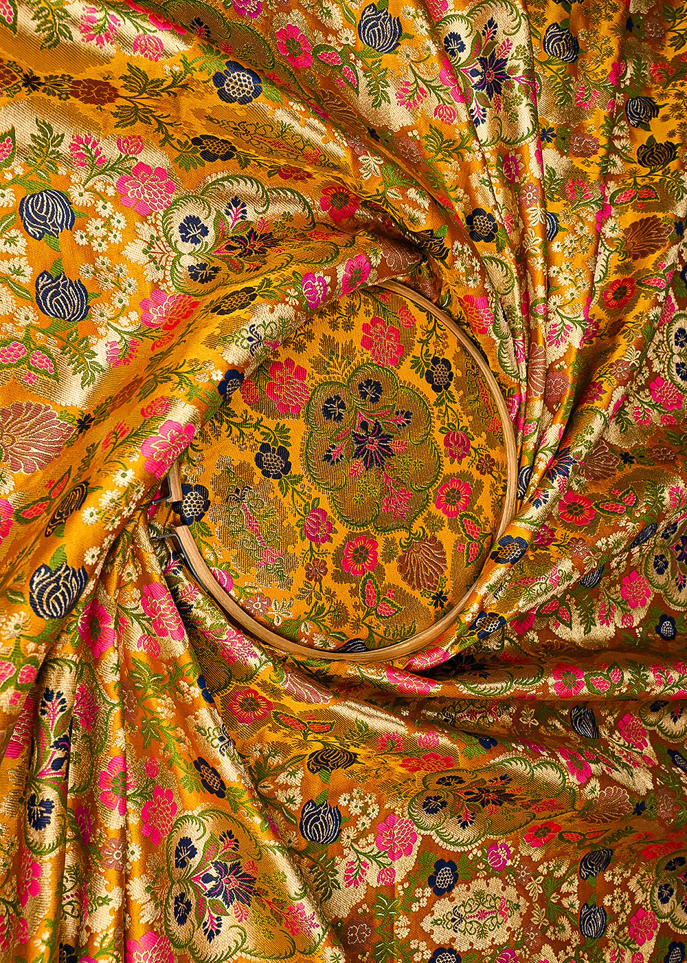 Mustard Banarasi Brocade Fabric With All Over Golden Zari Handloom 23385