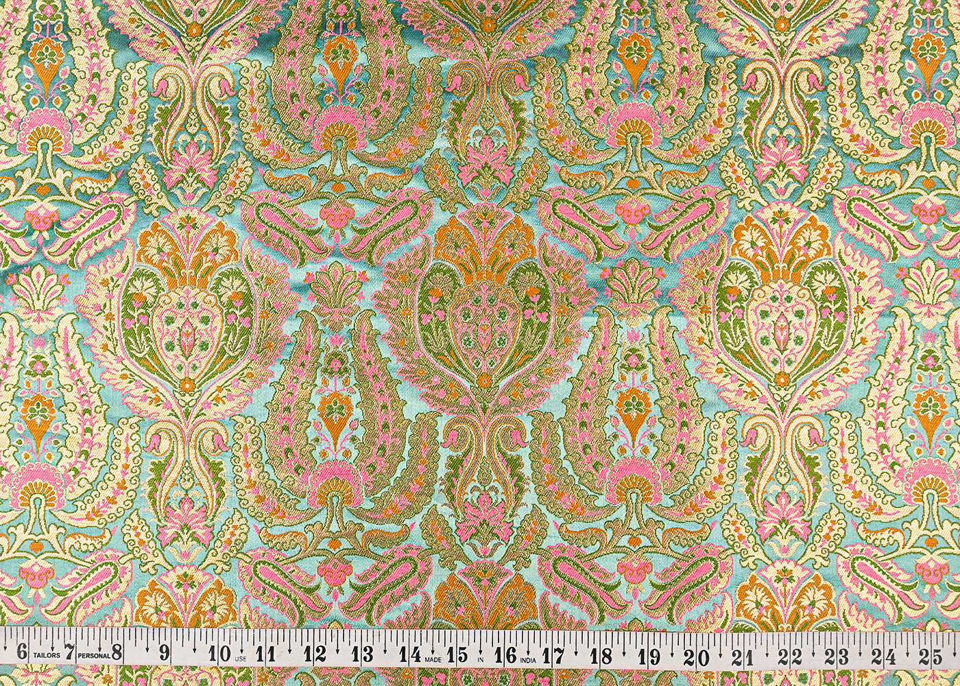 Powder Blue Banarasi Brocade Fabric With All Over Golden Zari Handloom 23386