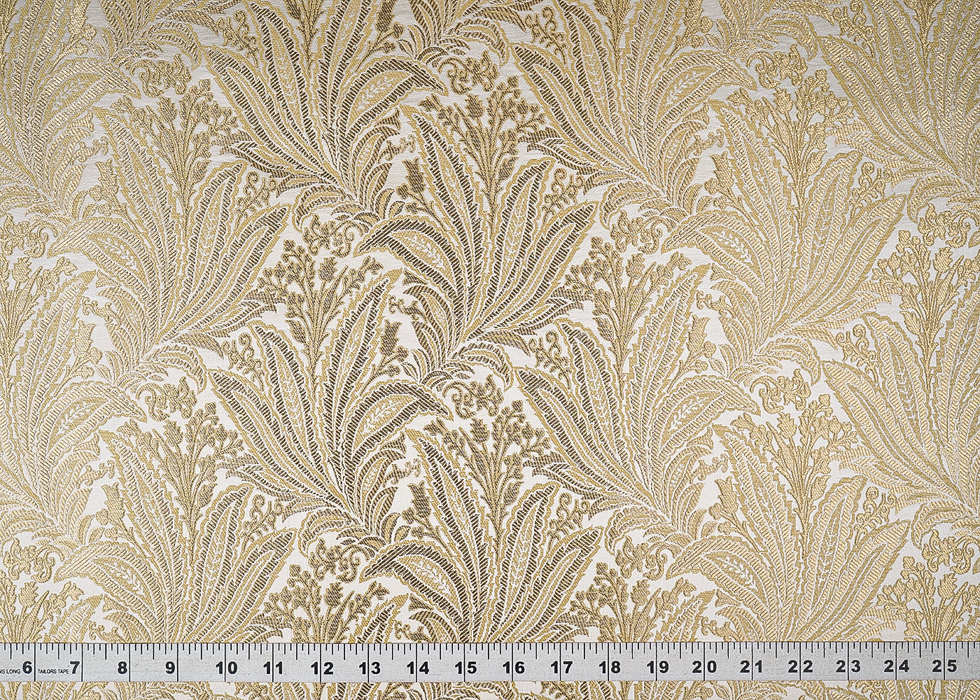White Banarasi Brocade Fabric With All Over Golden Zari Handloom 23388