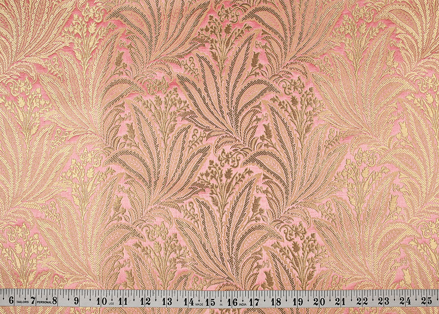 Light Pink Banarasi Brocade Fabric With All Over Golden Zari Handloom 23389