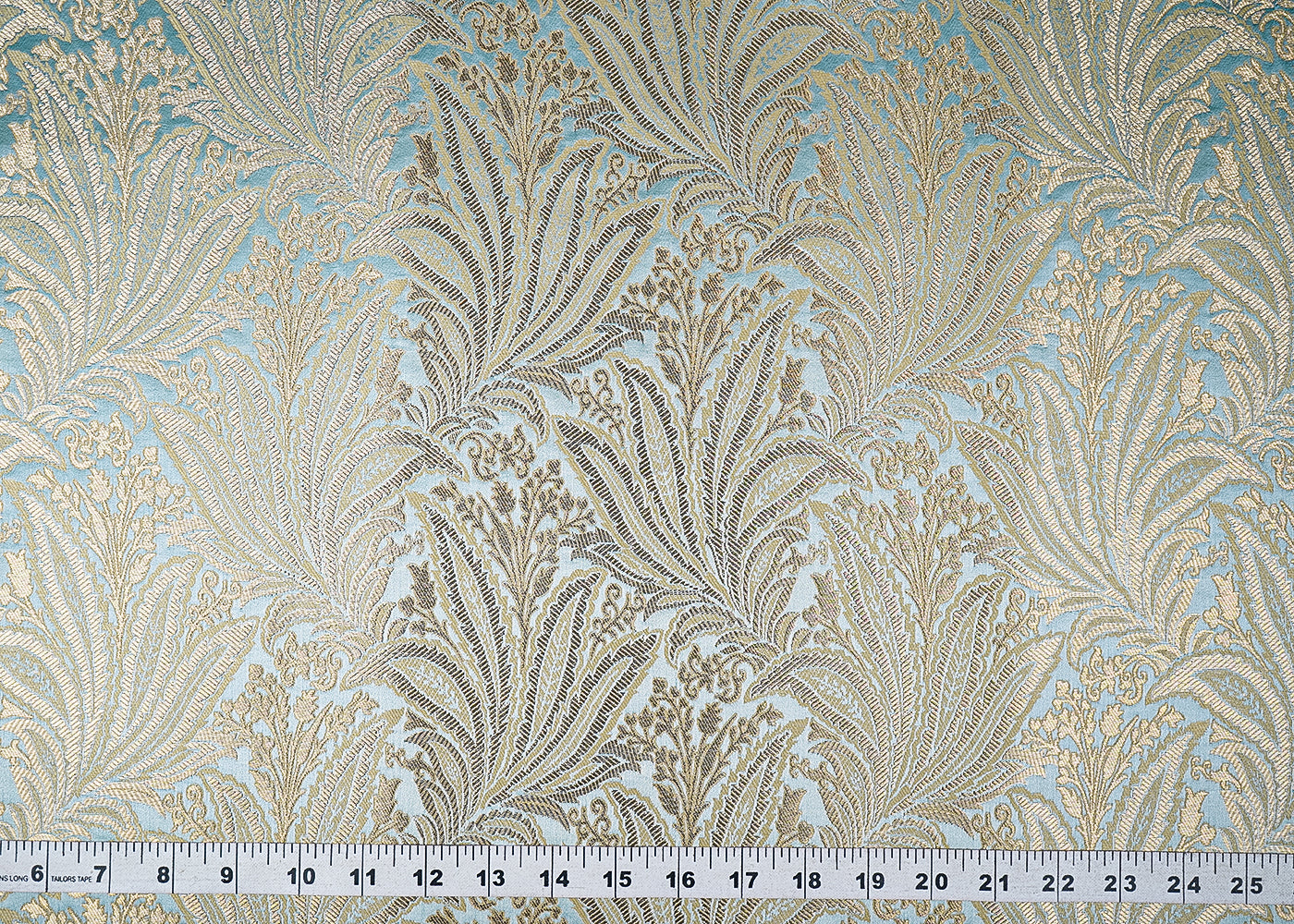 Ice Blue Banarasi Brocade Fabric With All Over Golden Zari Handloom 23390
