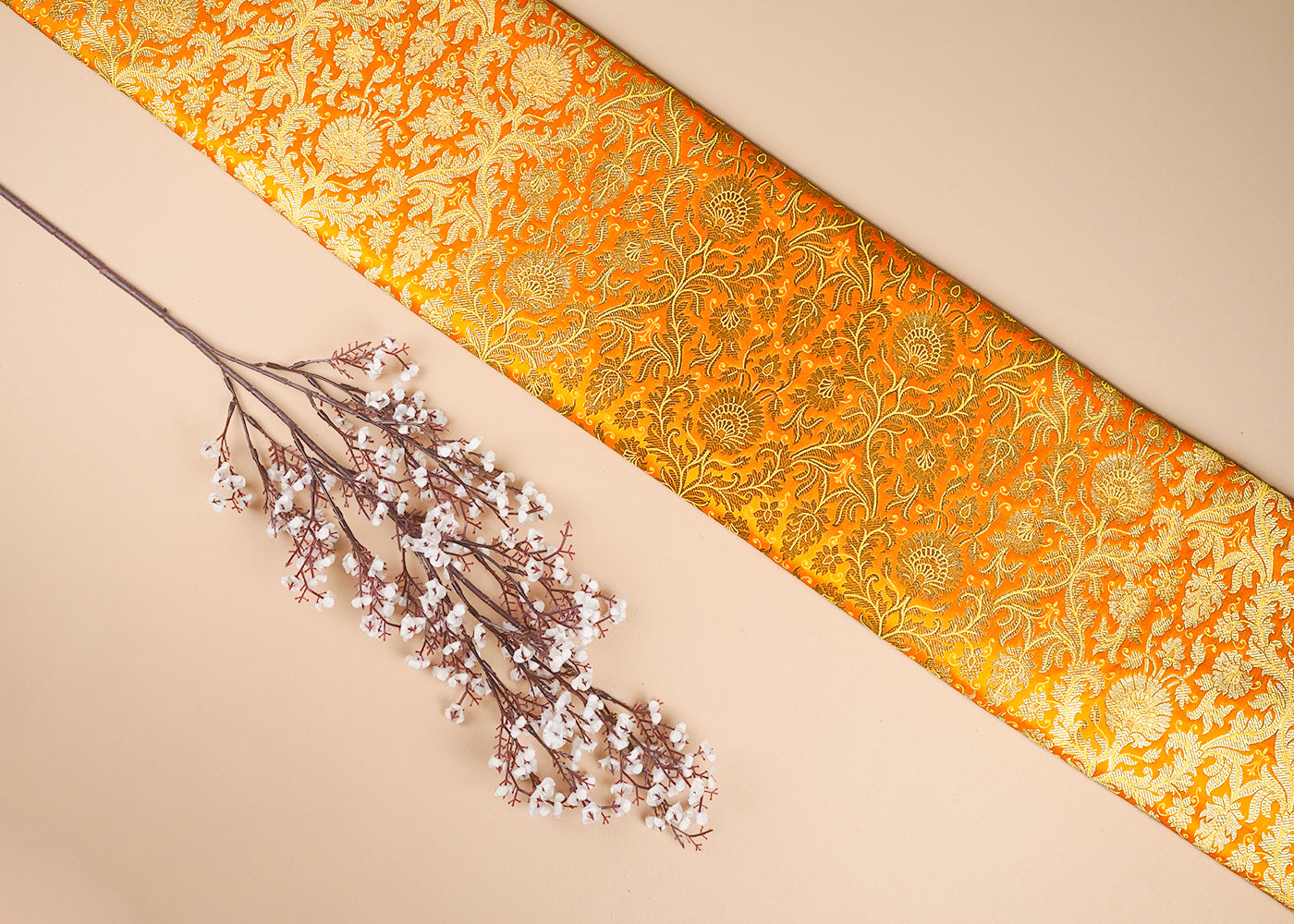 Mustard Banarasi Brocade Fabric With All Over Golden Zari Handloom 23395