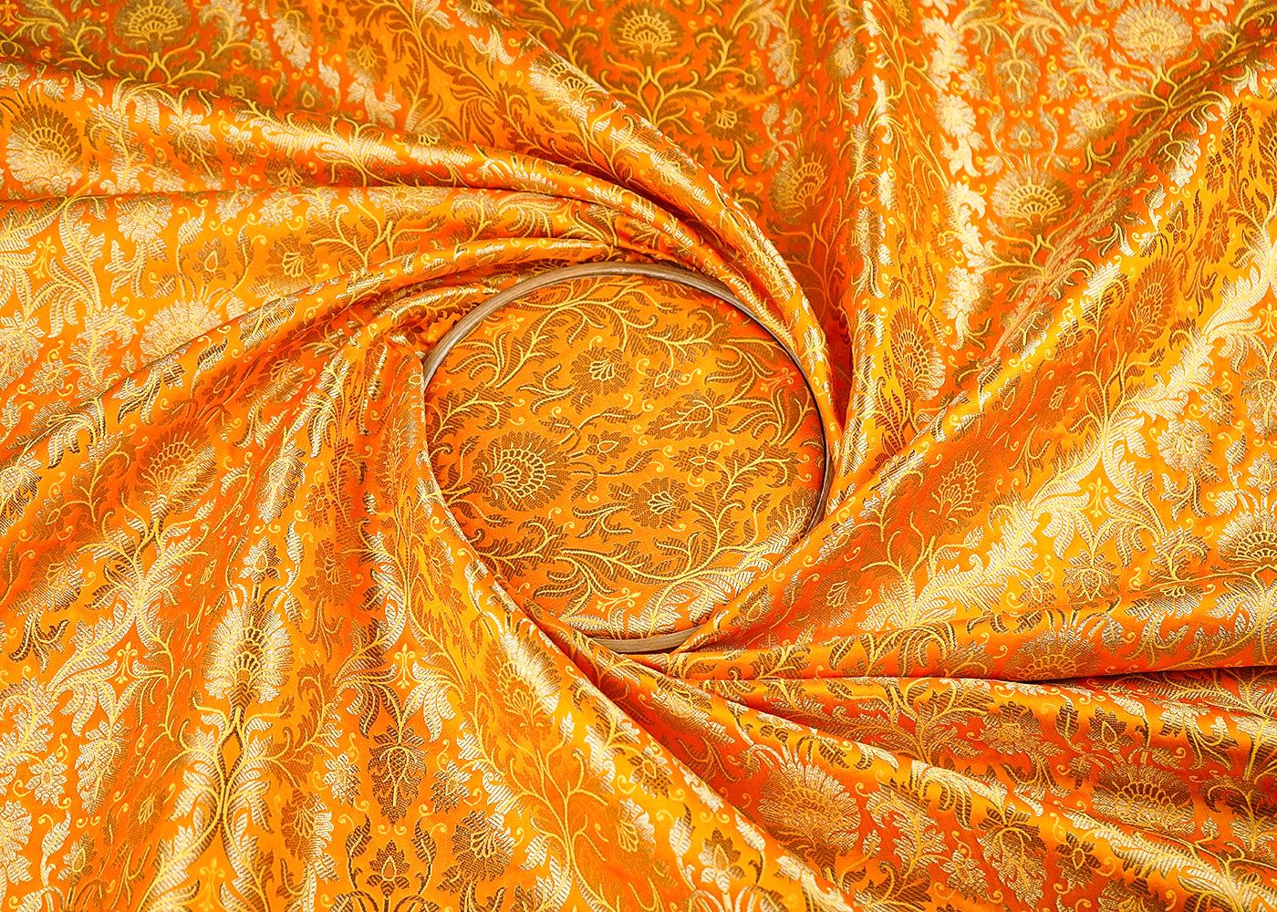 Mustard Banarasi Brocade Fabric With All Over Golden Zari Handloom 23395