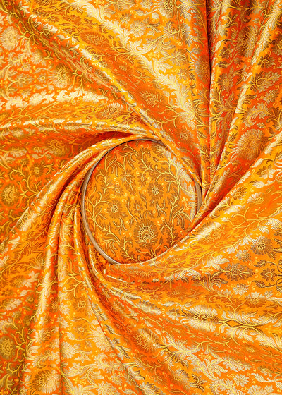 Mustard Banarasi Brocade Fabric With All Over Golden Zari Handloom 23395