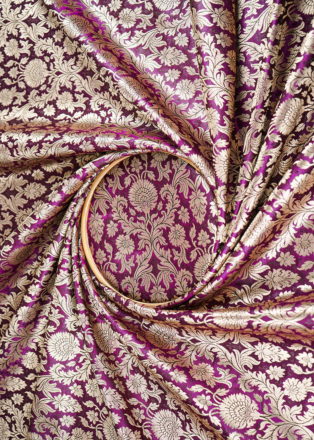 Dark Purple Banarasi Brocade Fabric With All Over Golden Zari Handloom 23400