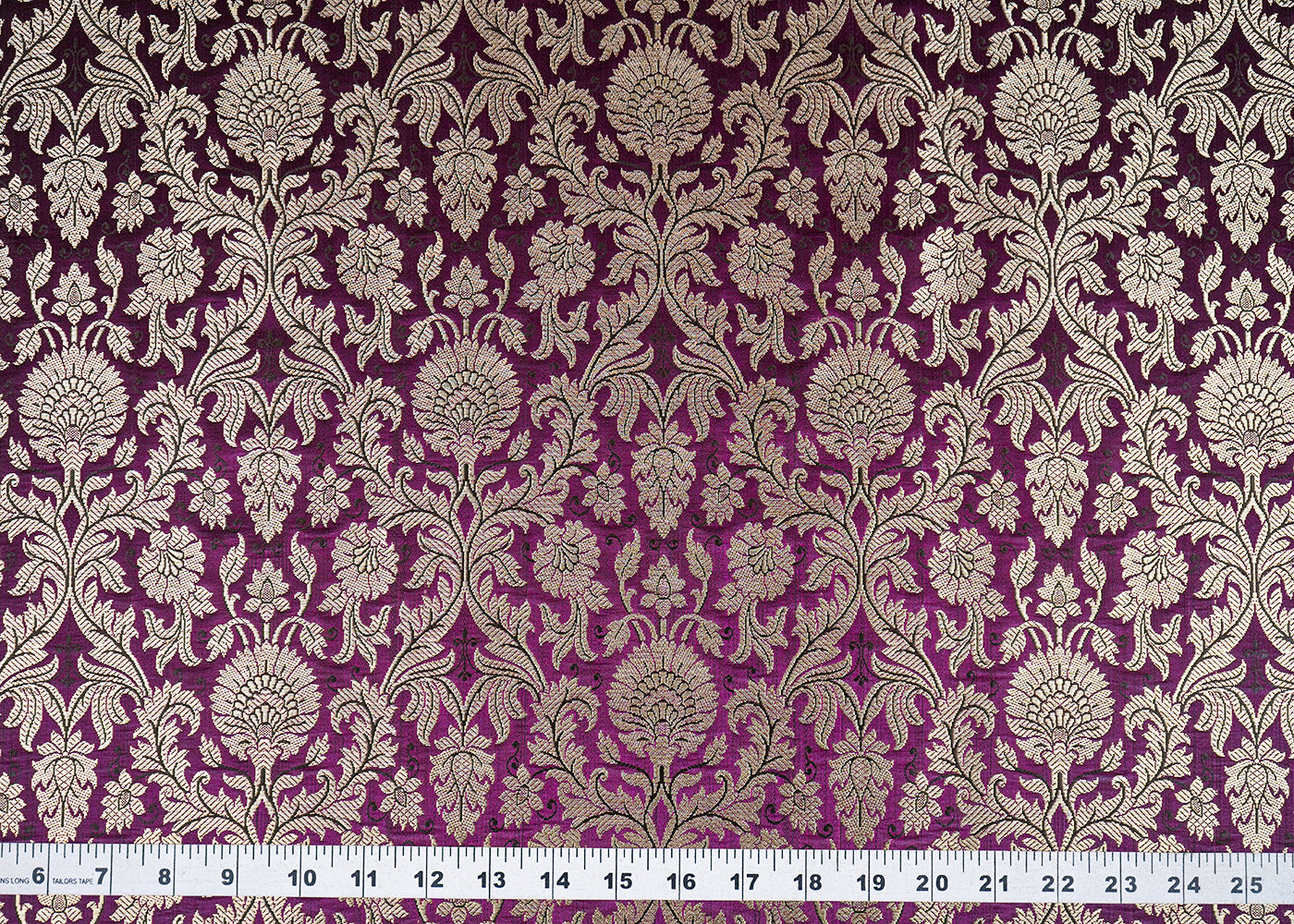 Dark Purple Banarasi Brocade Fabric With All Over Golden Zari Handloom 23400