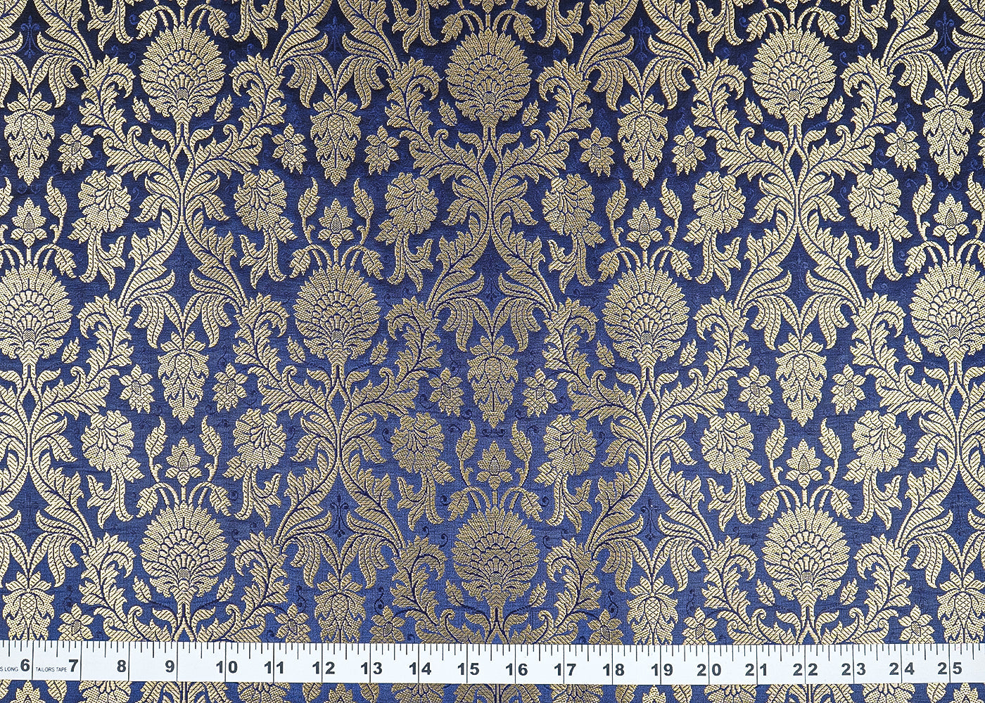 Navy Blue Banarasi Brocade Fabric With All Over Golden Zari Handloom 23402